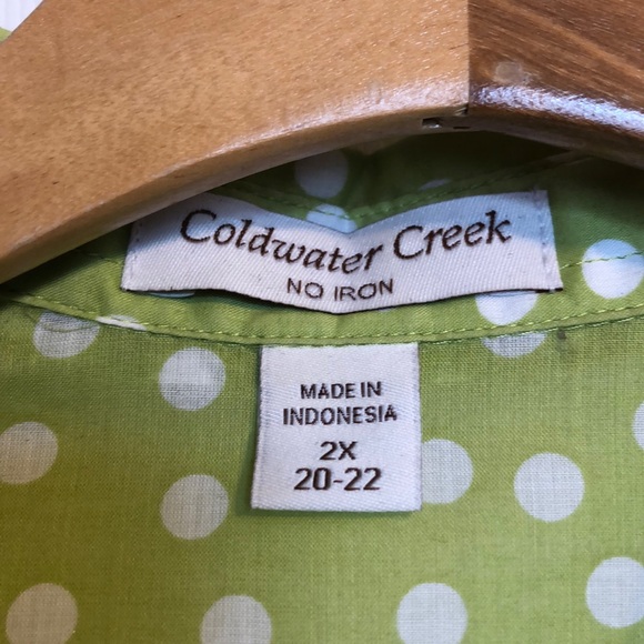 Size 2X Coldwater Creek polka dot green blouse - Picture 4 of 4